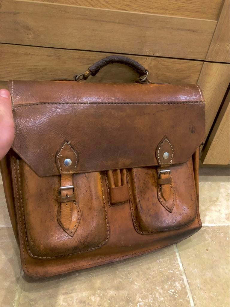 Cartable en cuir marron, Enlèvement ou Envoi, Cuir