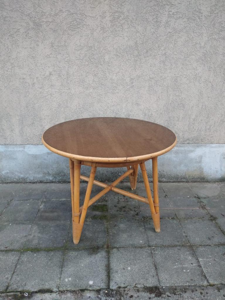 table vintage en rotin - diamètre 100 cm, Enlèvement ou Envoi, Belgie, Autres essences de bois, Belgie