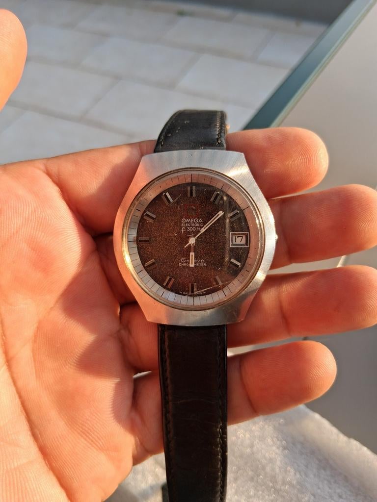 Omega Electronic f300 hz chronometer, Handtassen en Accessoires, Horloges | Heren, Ophalen, Staal, Polshorloge, Omega