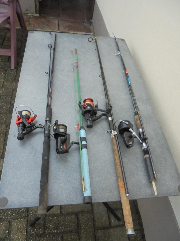 4 werphengels met foedraal, Watersport en Boten, Hengelsport | Algemeen, Ophalen, Gebruikt, Overige typen