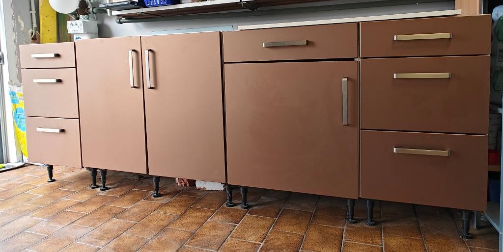 (gereserveerd) Onderkasten keuken 240cm, Huis en Inrichting, Keuken | Keukenelementen, Ophalen, Gebruikt, Bruin, 200 cm of meer