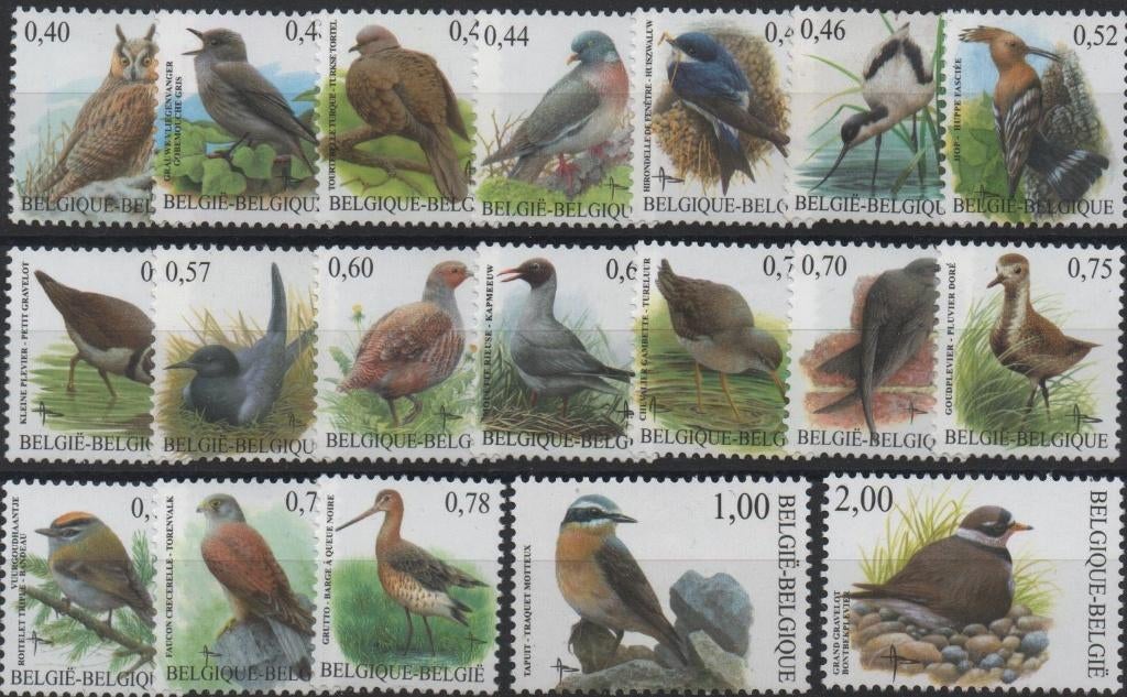Belgique : les oiseaux de Buzin, Non oblitéré, Sans enveloppe, Gomme originale, Envoi