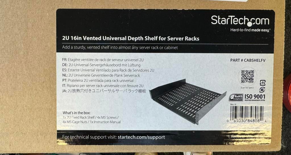 StarTech 2U 16” Geventileerde Server Rack Shelf, Informatique & Logiciels, Armoires de serveurs, Enlèvement, Comme neuf