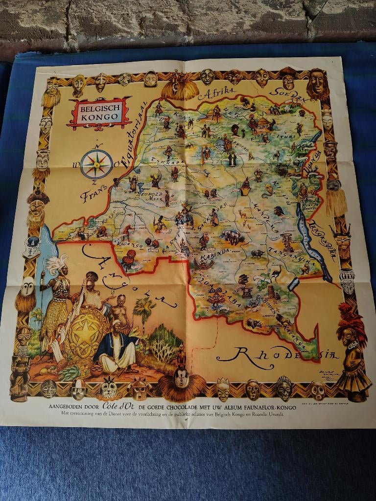 kaart belgisch kongo, Antiquités & Art, Enlèvement ou Envoi