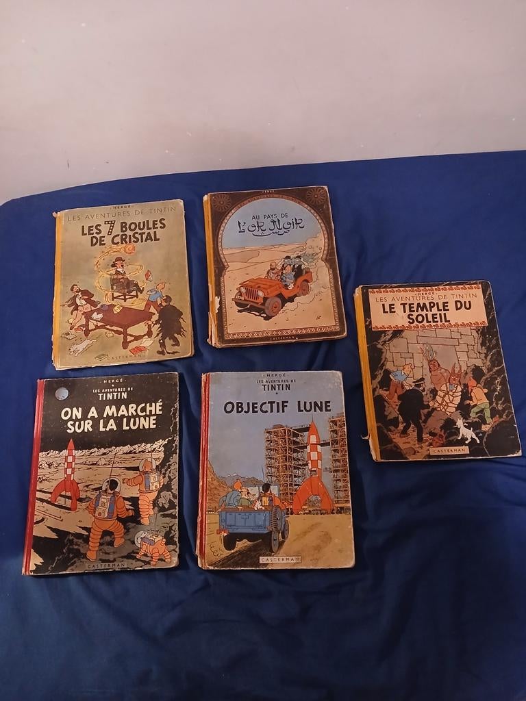 5 BD anciennes E.O. – Les Aventures de Tintin de 1948-1954, Plusieurs BD, Enlèvement ou Envoi, Utilisé, Hergé