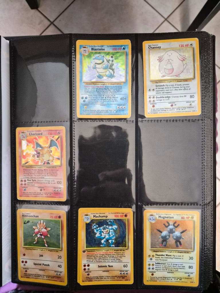 41 base set engels kaarten incl charizard blastoise & 8 holo, Ophalen of Verzenden, Gebruikt, Meerdere kaarten, Foil