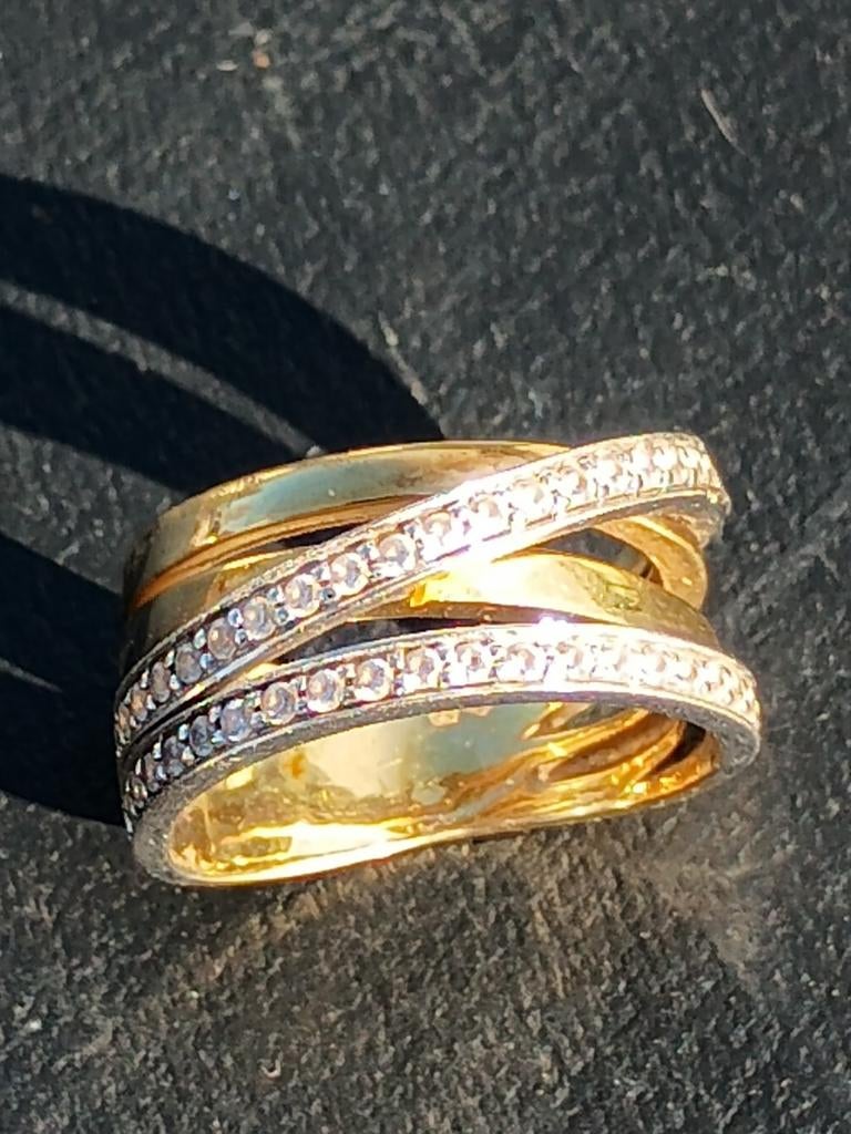 Geel-witgouden ring met stenen, 20 of groter, Geel, Nieuw, Ophalen of Verzenden