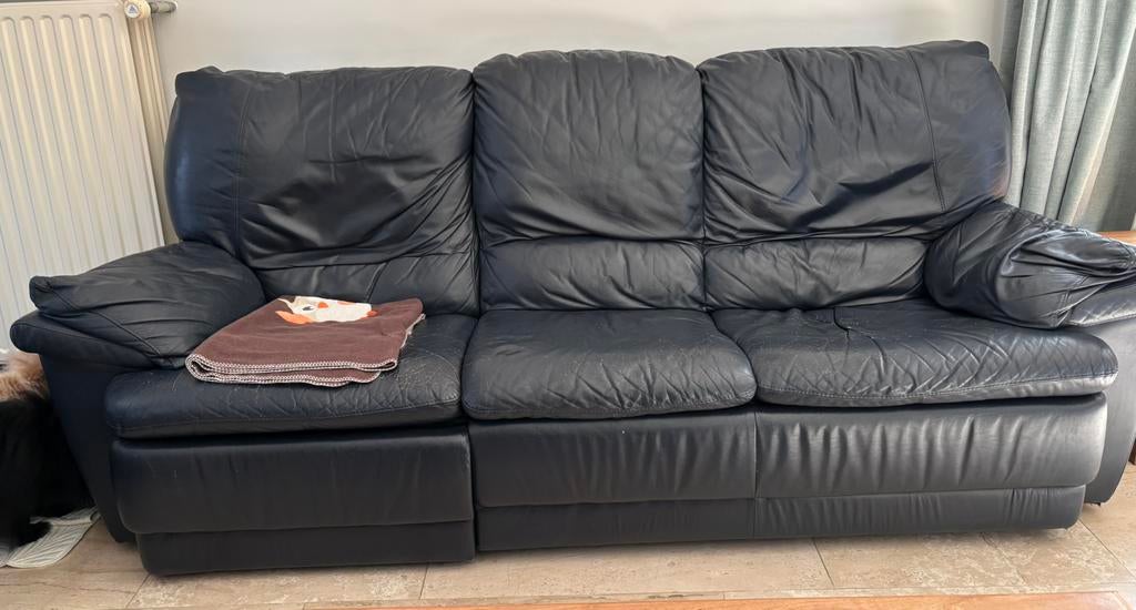 Lederen  zetel, Ophalen, 250 tot 300 cm, Gebruikt, Driepersoons