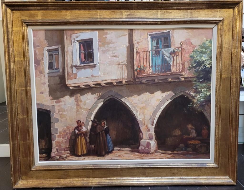Charles BISSCHOPS, stadsgezicht in GERONA, Antiquités & Art, Art | Peinture | Classique, Enlèvement