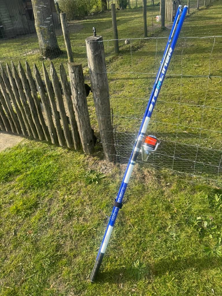 Vercelli Starliner 4,50 m met molen Shimano 10000, Watersport en Boten, Hengelsport | Algemeen, Ophalen, Zo goed als nieuw, Complete hengel