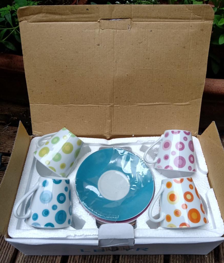 4 vintage espresso kop en schotel  LBVYR, Ophalen of Verzenden, Nieuw