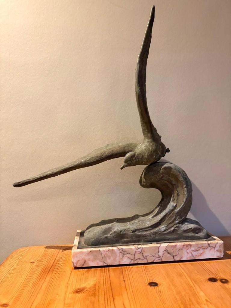 Statue en bronze d'une mouette sur le golf René papa, Antiquités & Art, Enlèvement, Bronze