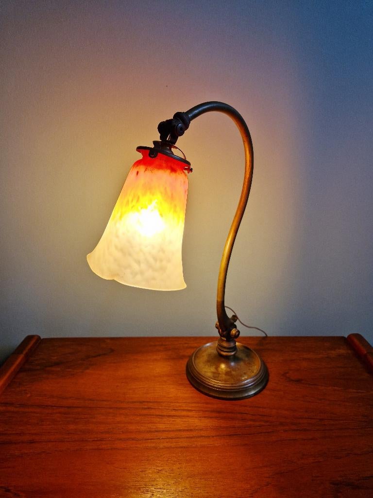 Schneider Art Deco bureaulamp in brons en tulp, 1920, Ophalen of Verzenden