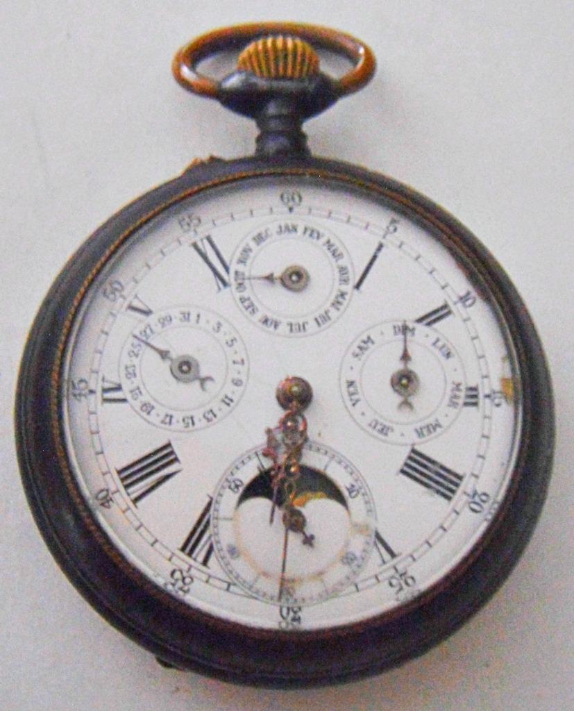 Montre poche régulateur triple quantième + phase de lune, Collections, Enlèvement ou Envoi, Utilisé