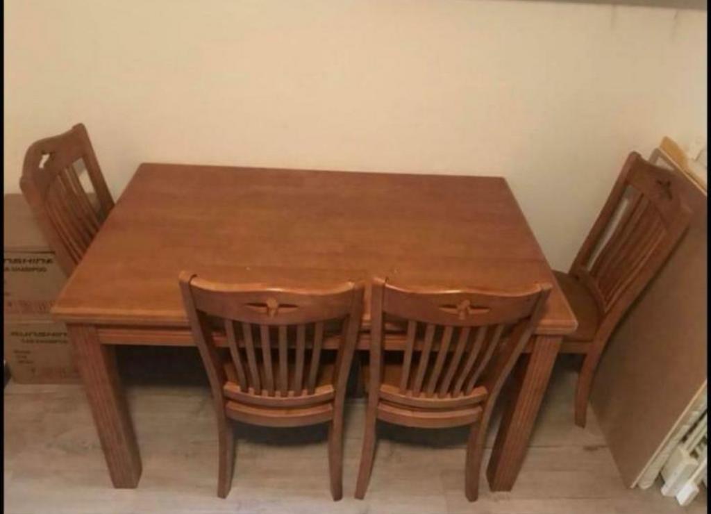 Salle à manger BOIS VÉRITABLE avec 6 chaises état..STROMBEEK, Ophalen, Zo goed als nieuw, Moderne, 4 tot 6 stoelen