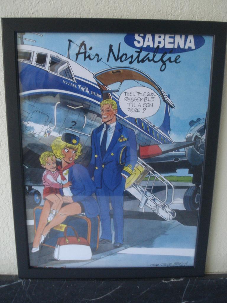 Dessin Hommage à la Sabena, Natacha & Buck Danny par Jacot, Neuf, Enlèvement ou Envoi, Rectangulaire vertical, Avec cadre