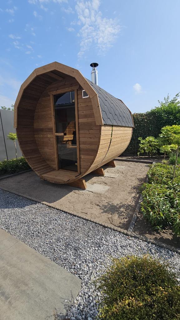 2.5M Barrel Sauna van donker, Scandinavisch grenenhout, Sports & Fitness, Sauna, Neuf, Sauna complet, Envoi