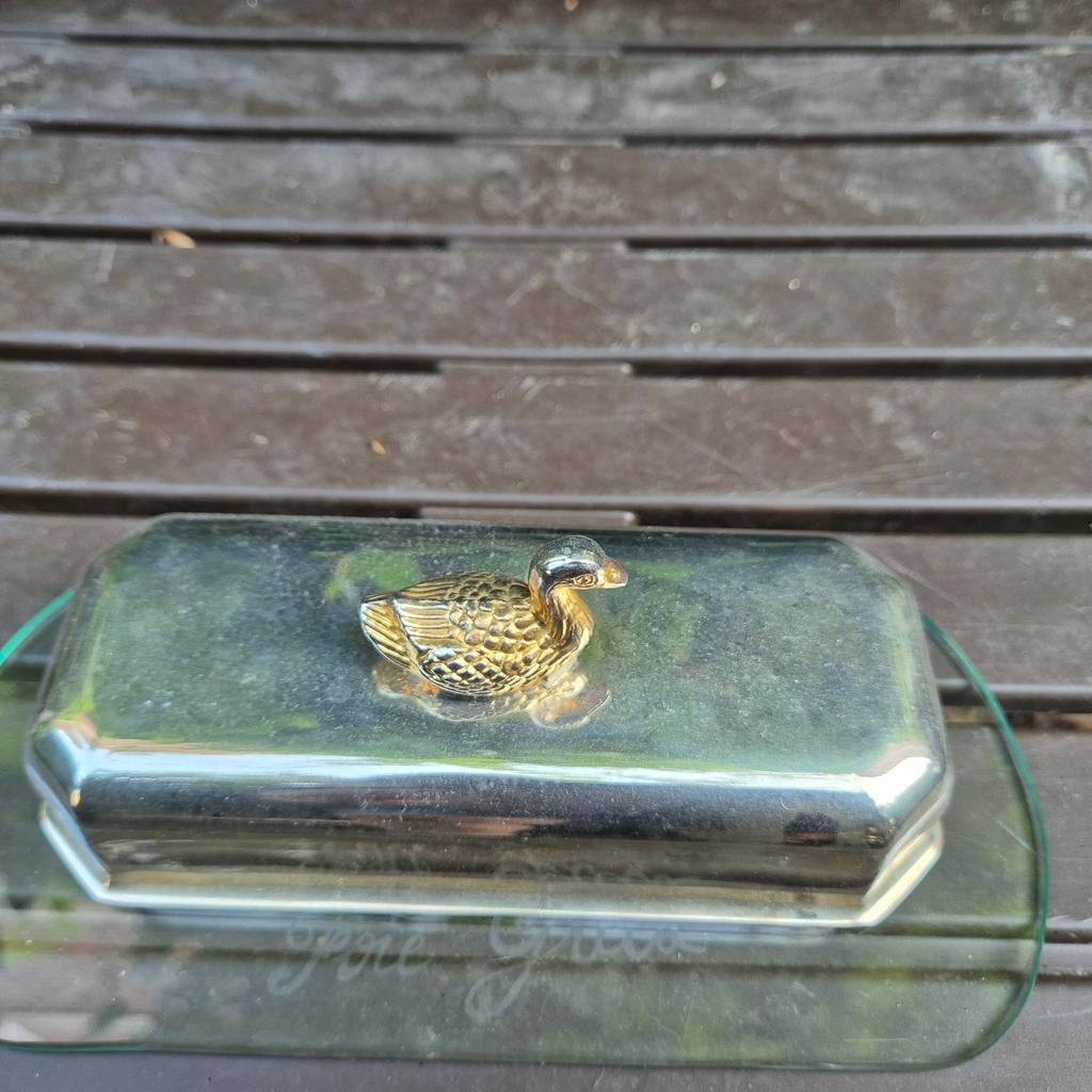 Foie gras serveerschaal. Glas / metaal, Ophalen of Verzenden