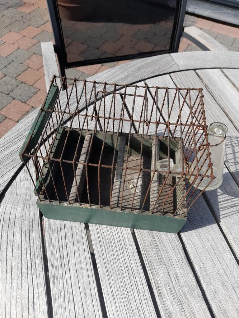 Ancienne cage à oiseaux avec abreuvoir en verre, Enlèvement ou Envoi