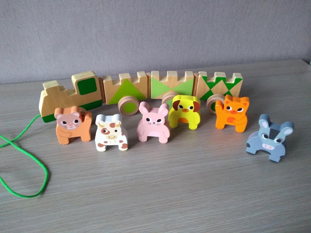 ☼ Houten trektrein Djeco, Kinderen en Baby's, Speelgoed | Houten speelgoed, Ophalen of Verzenden, Gebruikt, Duw- of Trekspeelgoed