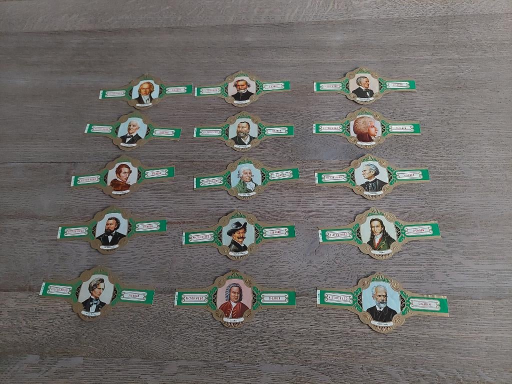grote sigarenbandjes Victor Hugo "componisten", Verzamelen, Ophalen, Zo goed als nieuw, Sigarenbandjes