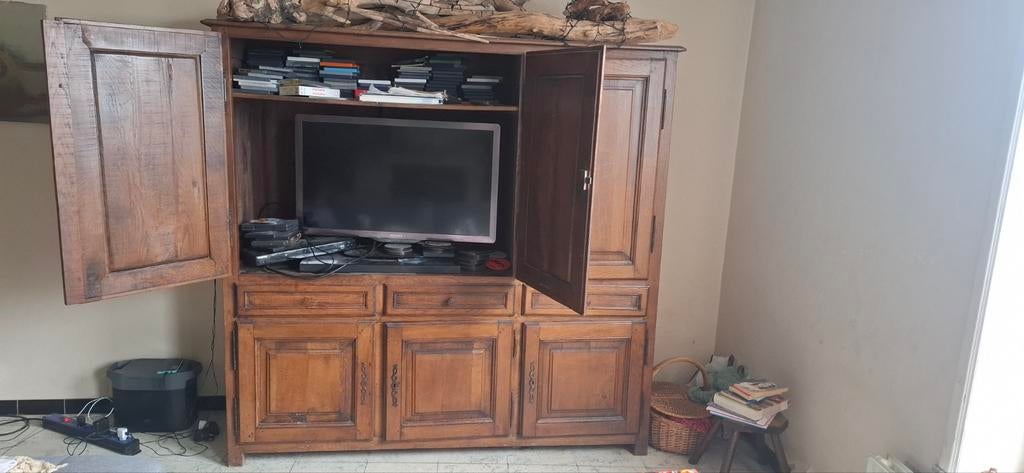 Meuble TV plus rangement en chene massif, Maison & Meubles, Armoires | Dressoirs, Enlèvement