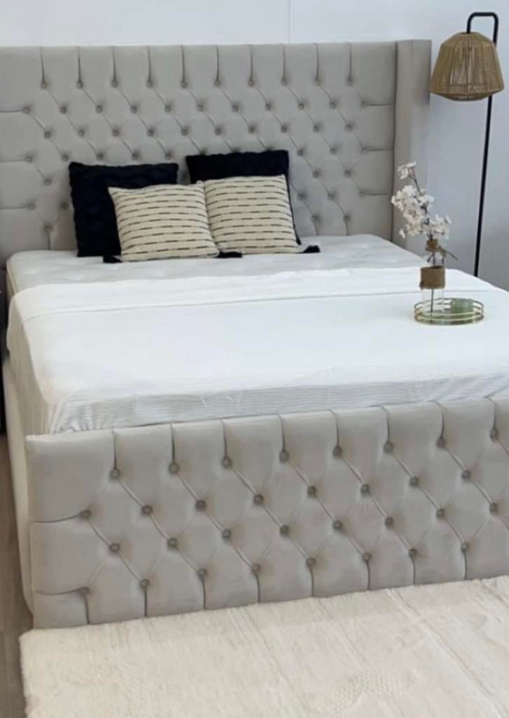 Lit a vendre/ bed te koop 160x200, Maison & Meubles, Chambre à coucher | Lits boxsprings, Enlèvement, Comme neuf, Beige