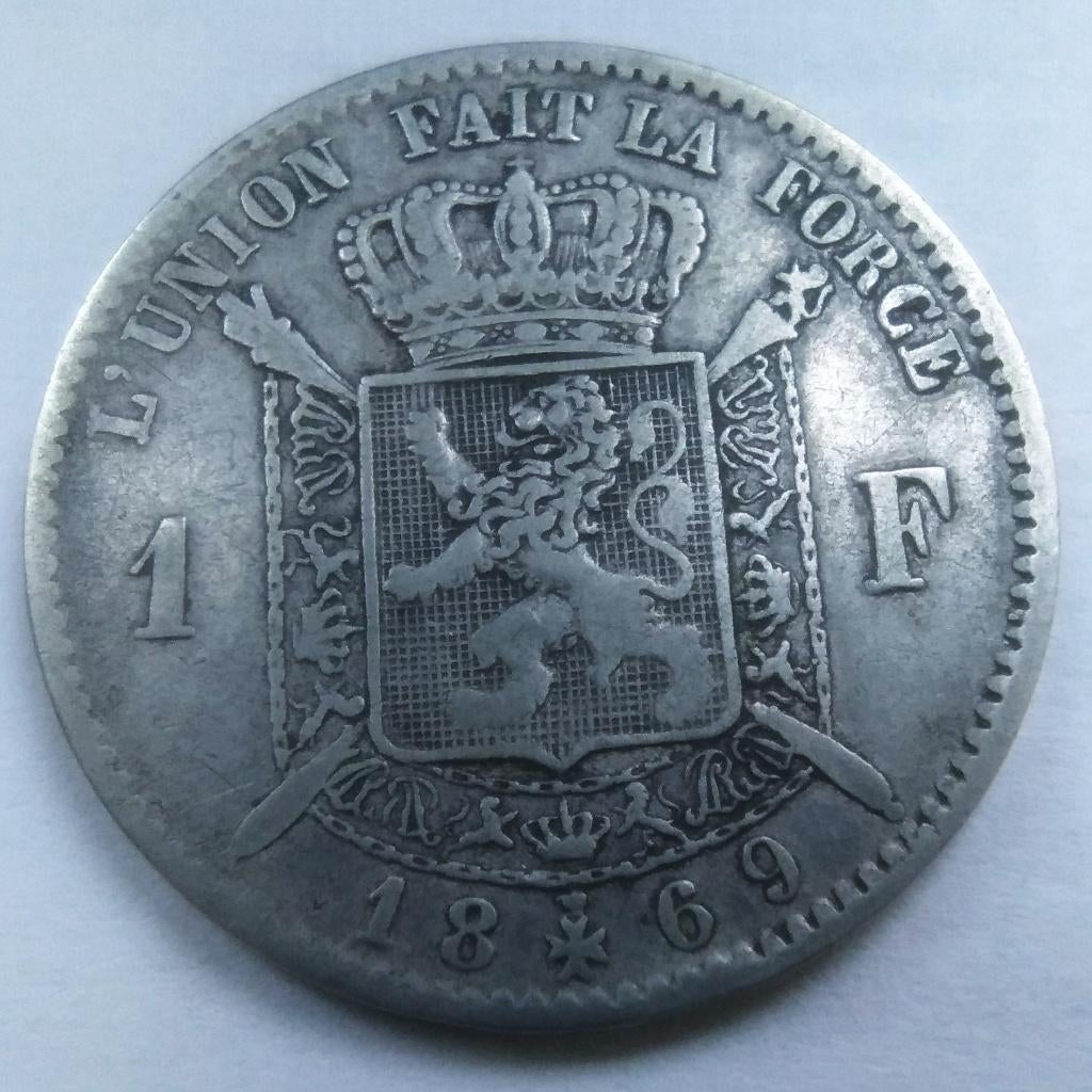 Belgique 1 franc 1869 FRA - Leopold 2, Enlèvement ou Envoi, Monnaie en vrac, Argent, Argent