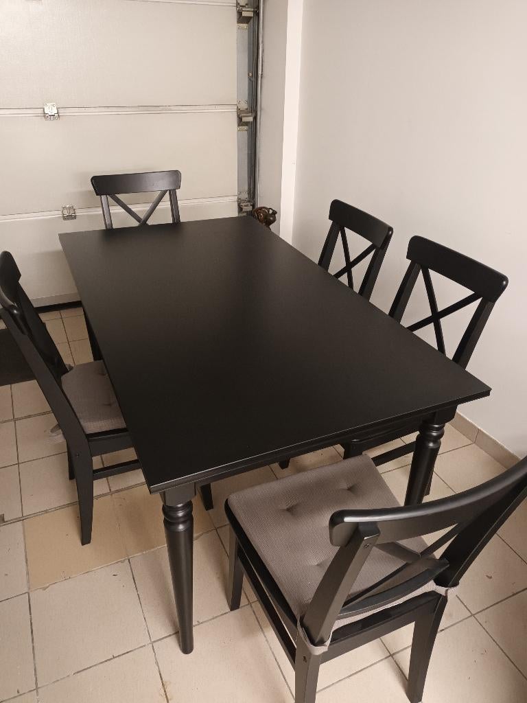 Eettafel rosentrop ikea 155cm uitschuif.215 op 82 +6 stoelen, 150 à 200 cm, Cinq personnes ou plus, Comme neuf, Enlèvement
