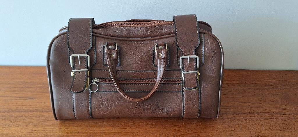 Vintage reistas, Handtassen en Accessoires, Tassen | Reistassen en Weekendtassen, Ophalen, 40 tot 60 cm, 20 tot 30 cm, Bruin