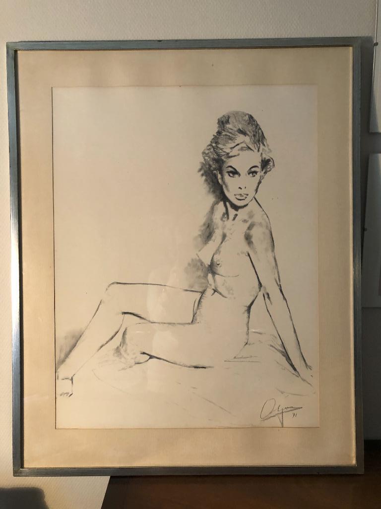 Tekening naakte vrouw, Antiek en Kunst, Kunst | Tekeningen en Fotografie, Ophalen