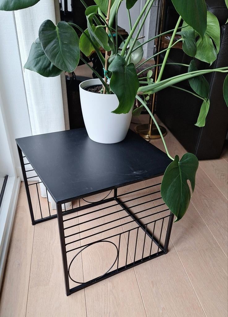 Zwart design bijzettafeltje, Ophalen, Minder dan 50 cm, Vierkant, Minder dan 50 cm