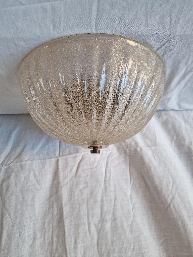 Plafonnier vintage avec abat-jour en verre glacé, Enlèvement ou Envoi, Utilisé, Verre