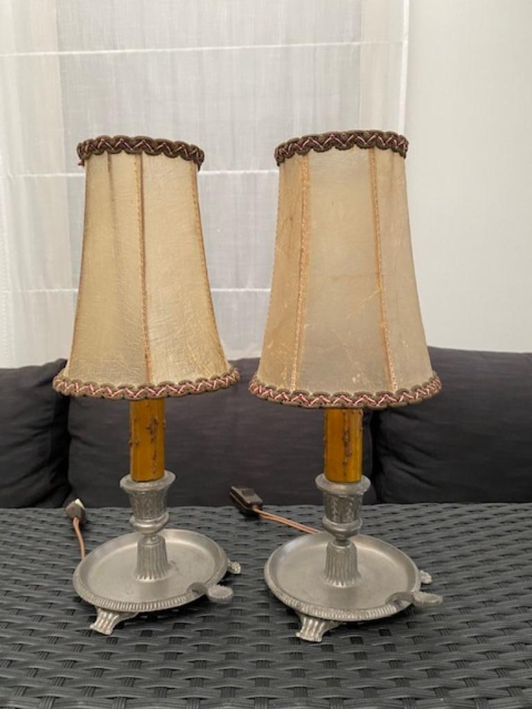 Twee nachtlampen in tin, Les Potstainiers Hutois, Antiek en Kunst, Ophalen
