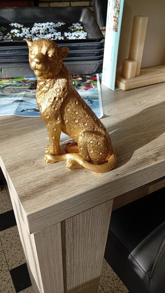 Mooi goudkleurige luipaard 16 cm., Ophalen of Verzenden