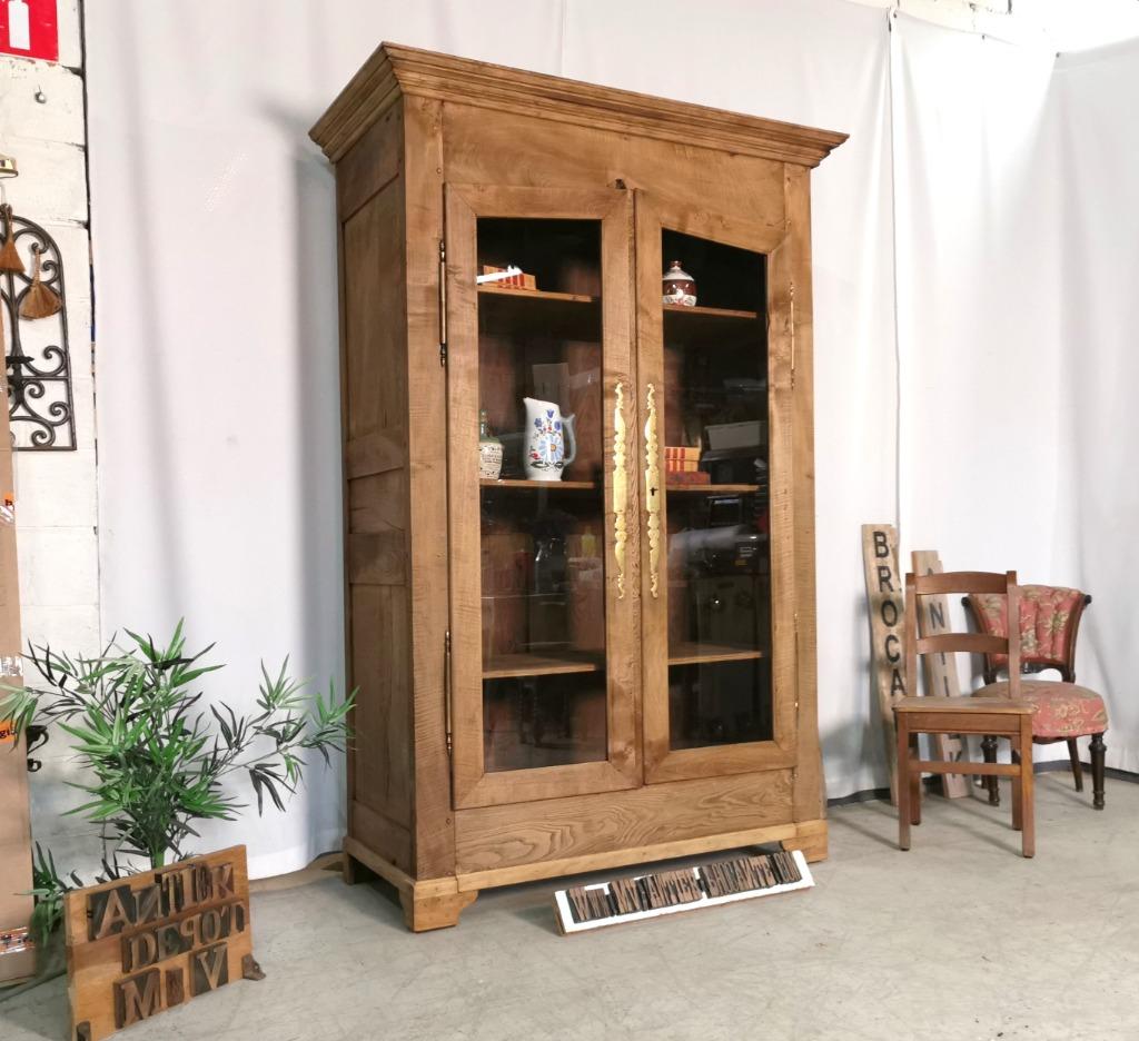 Antieke Franse boekenkast zware geloogde eik H 220 B 131 D60, Huis en Inrichting, Kasten | Boekenkasten, Ophalen, 100 tot 150 cm