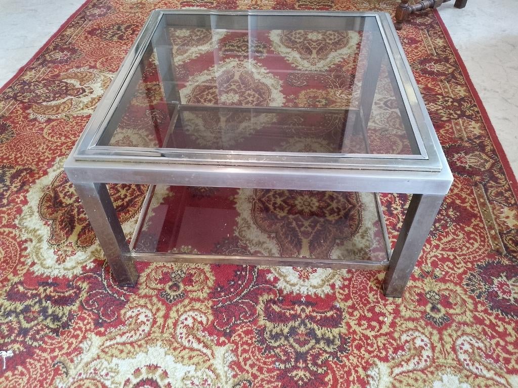 Vintage salontafels in chroomstaal en rookglas, Huis en Inrichting, Tafels | Salontafels, Gebruikt, Glas, Ophalen