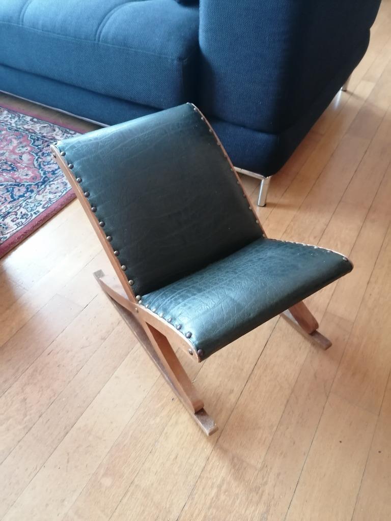 Tabouret de balançoire vintage en bois avec finition en cuir, Enlèvement