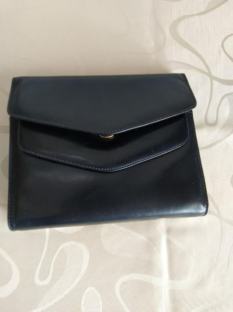 vintage marineblauwe leren clutch, Overige merken, Blauw, Ophalen of Verzenden, Zo goed als nieuw