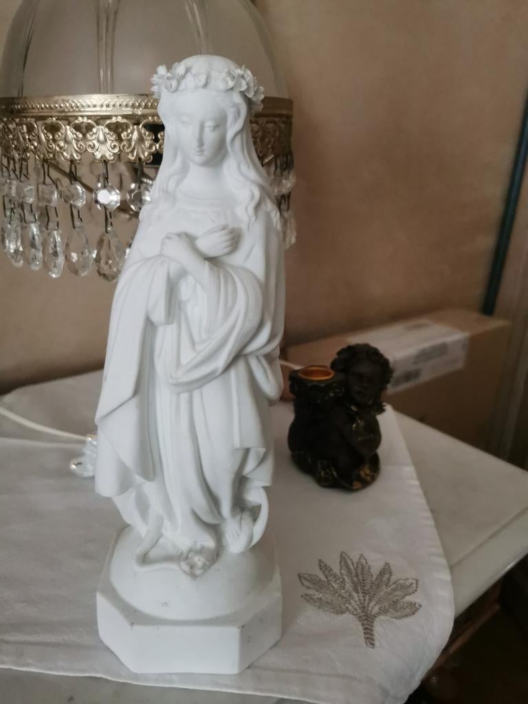 Heel oud wit Biscuit beeld van Maria onbevlekt ontvangen, Antiek en Kunst, Ophalen of Verzenden