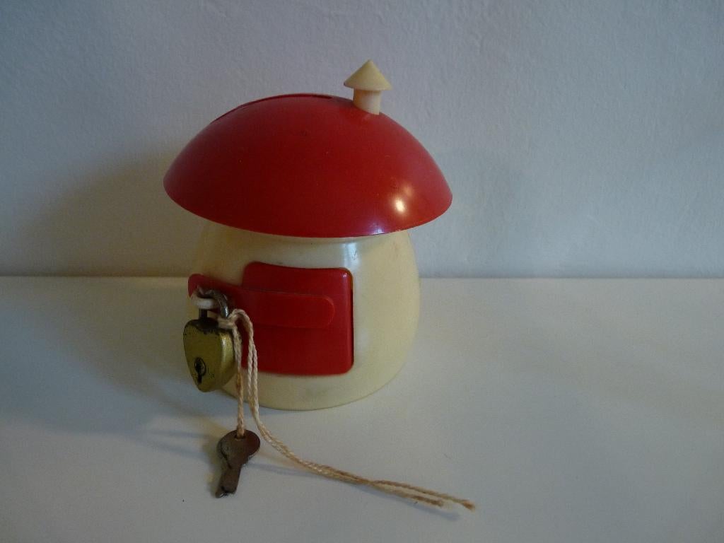 vintage spaarpot paddestoel met sleutel, Antiek en Kunst, Ophalen of Verzenden