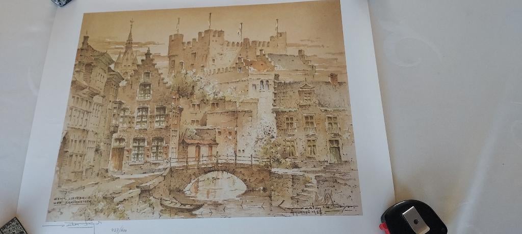 druk van aquarel van Gaston De Meyer, Antiquités & Art, Art | Peinture | Classique, Envoi