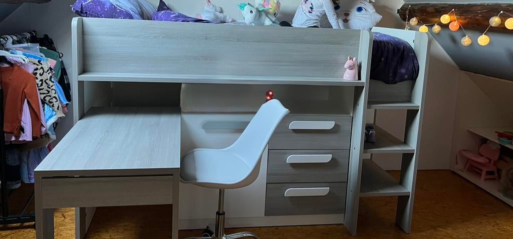 hoogslaper met bureau, Huis en Inrichting, Slaapkamer | Stapelbedden en Hoogslapers, Ophalen, Zo goed als nieuw, 200 cm, Hoogslaper