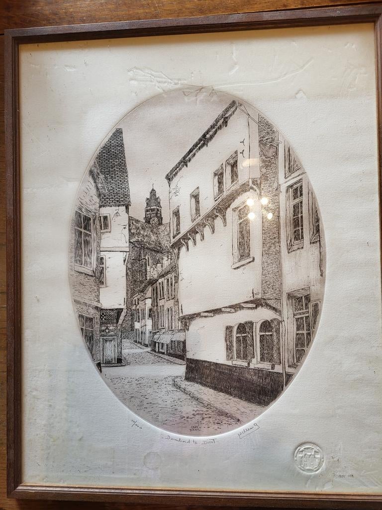 Gesigneerde ets - Dambord Diest, Ophalen