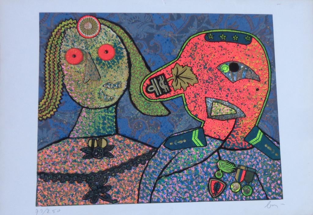 ENRICO BAJ / GENERAAL AMIN DADA / MIXED MEDIA / 70x100cm SIG, Ophalen of Verzenden