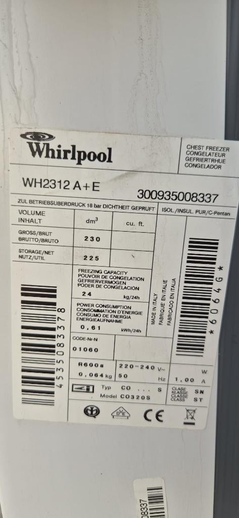 Diepvries koffer whirlpool, Electroménager, Congélateurs, Congélateur, 85 à 120 cm, Comme neuf, Enlèvement