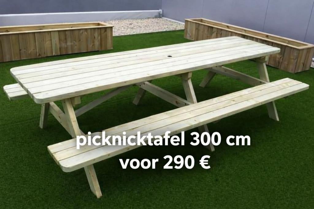 Nieuwe Picknicktafel 300 cm, Jardin & Terrasse, Tables de pique-nique, Bois, Enlèvement