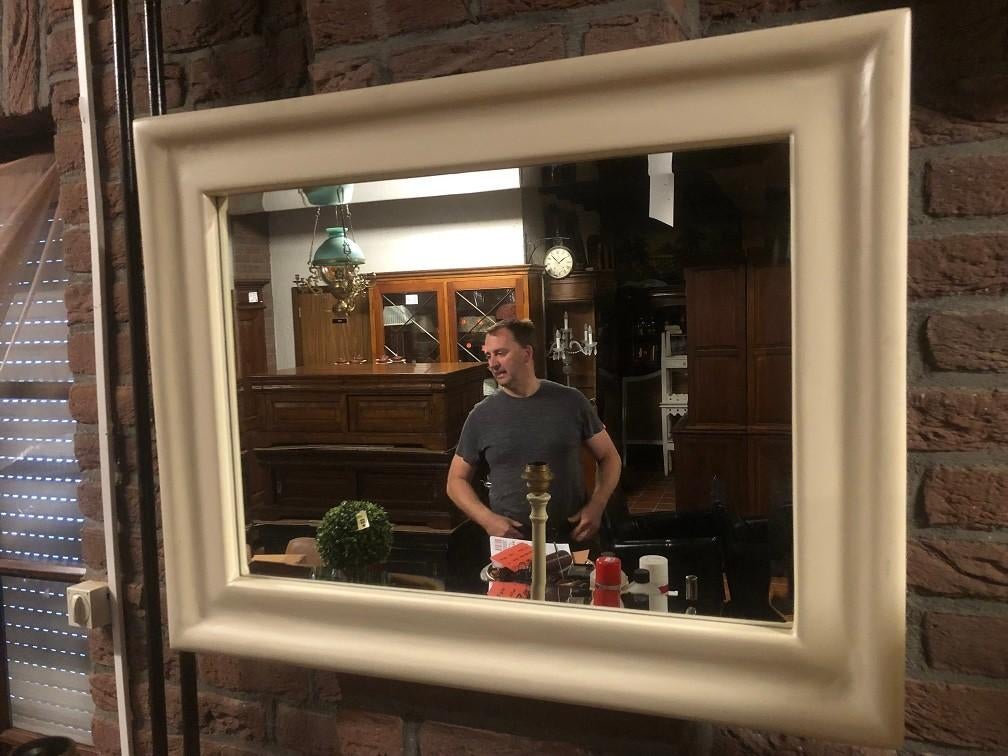 Nieuwe spiegel roomwitte lijst facetgeslepen glas flamant, Huis en Inrichting, Woonaccessoires | Spiegels, Ophalen, Nieuw, 75 tot 100 cm