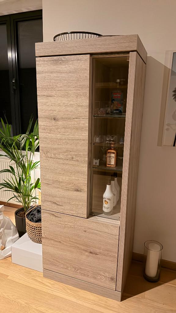 Massief eik vitrinekast, Huis en Inrichting, Kasten | Vitrinekasten, Ophalen, Glas, Met deur(en), Modern landelijk