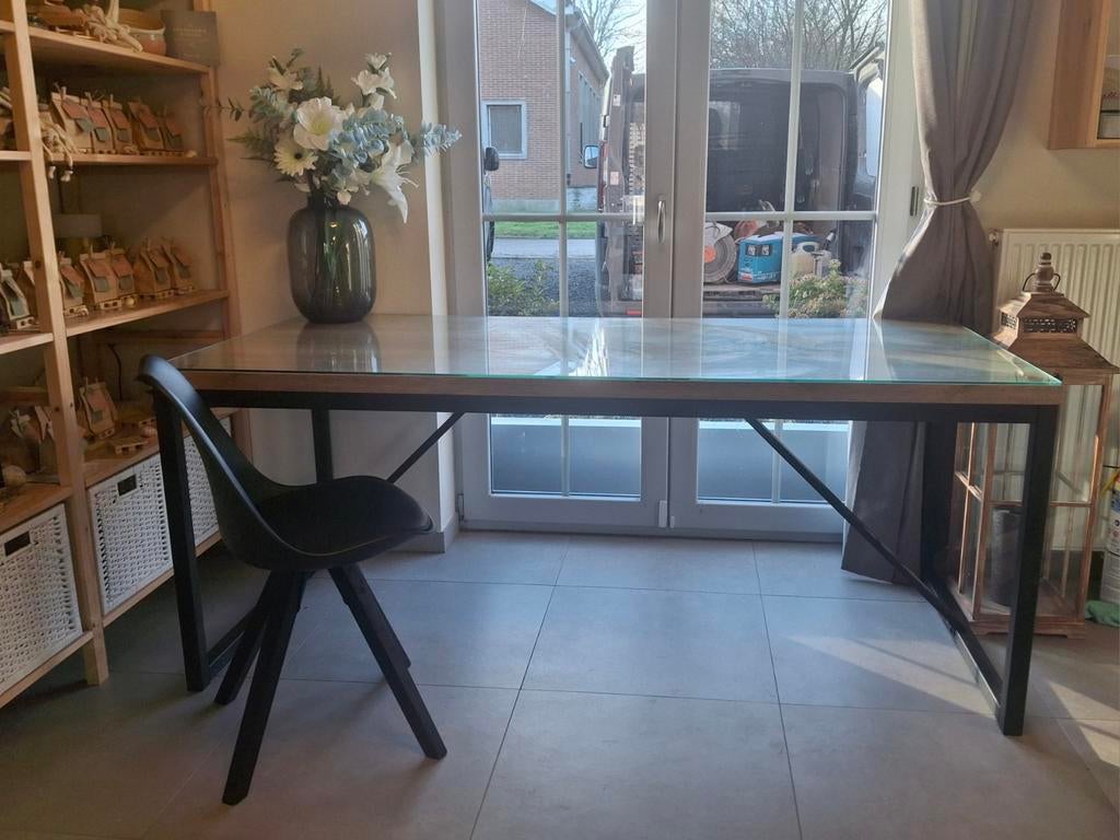 Table style industriel, Maison & Meubles, Tables | Tables à manger, Chêne, Verre, Enlèvement